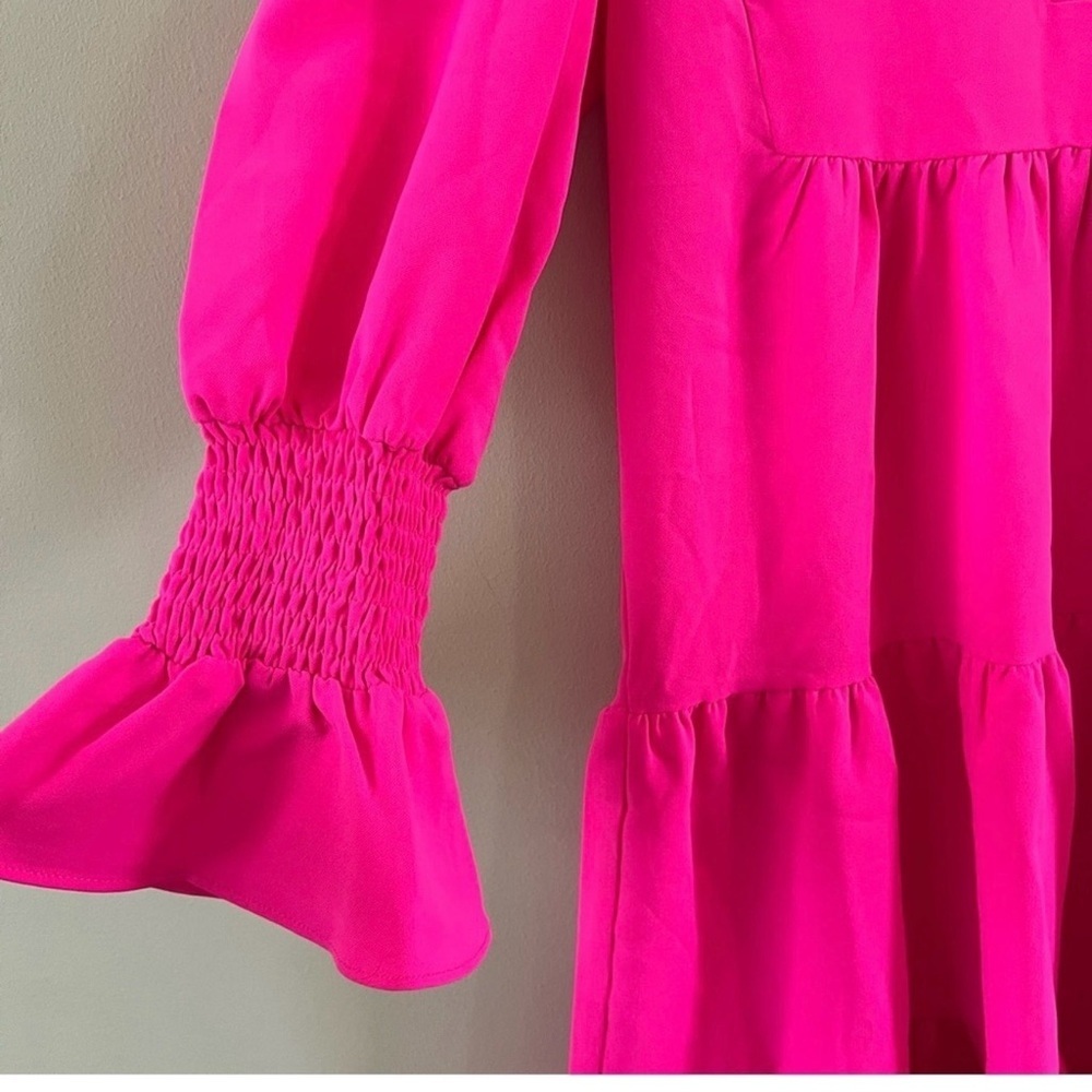 Pomander Place Kenzo Dress NWT XS Hot Pink Tiered Mini Crepe Tuckernuck - Picture 7 of 15